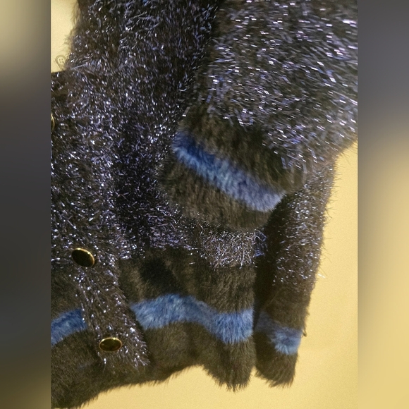 DESIGUAL Metallic Blue Black Moon Night Cardigan Sweater Party Evening M - Picture 4 of 8
